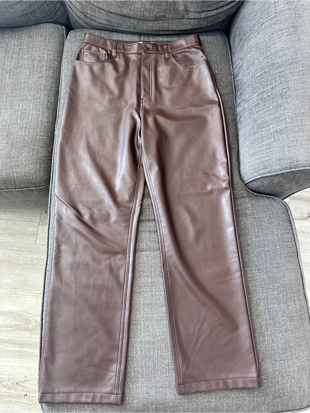 Abercrombie & Fitch 90s Straight Faux Leather Pants Brown 30 / 10R